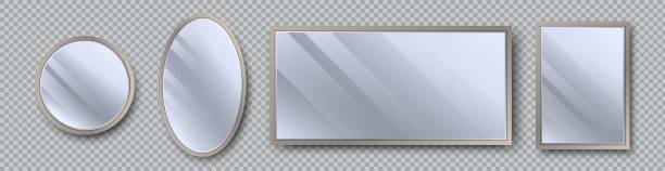 istock Set of realistic mirrors with reflection on glass. Geometrical mirror with frame 1325880611