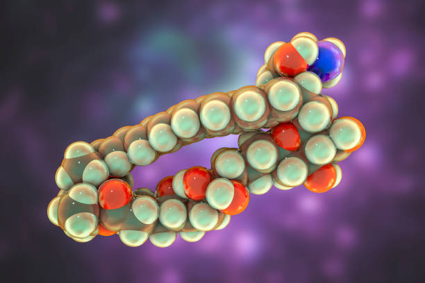 молекула противогрибкового препарата амфотерицин b, 3d иллюстрация - зелёная плесень стоковые фото и изображения