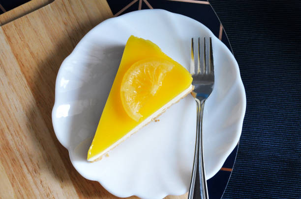 Top view of Lemon Cheese Tart on White Dish