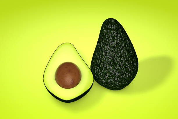 istock AVOCADO IN GREEN BACKGROUND 3D REPRESENTATION 1325886387
