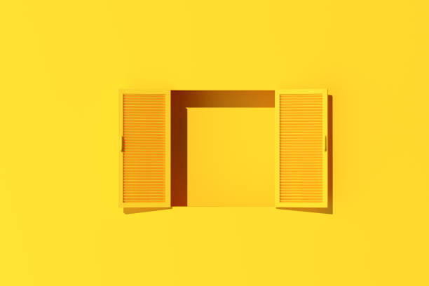istock Minimal scene of window on yellow wall background. 3d rendering. 1325886446