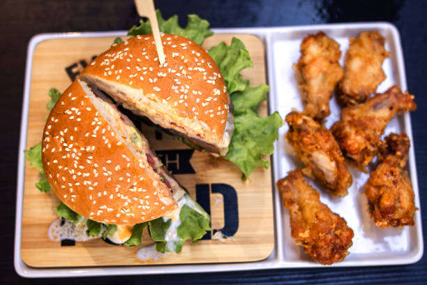 Delicious burger served in fast food restaurant