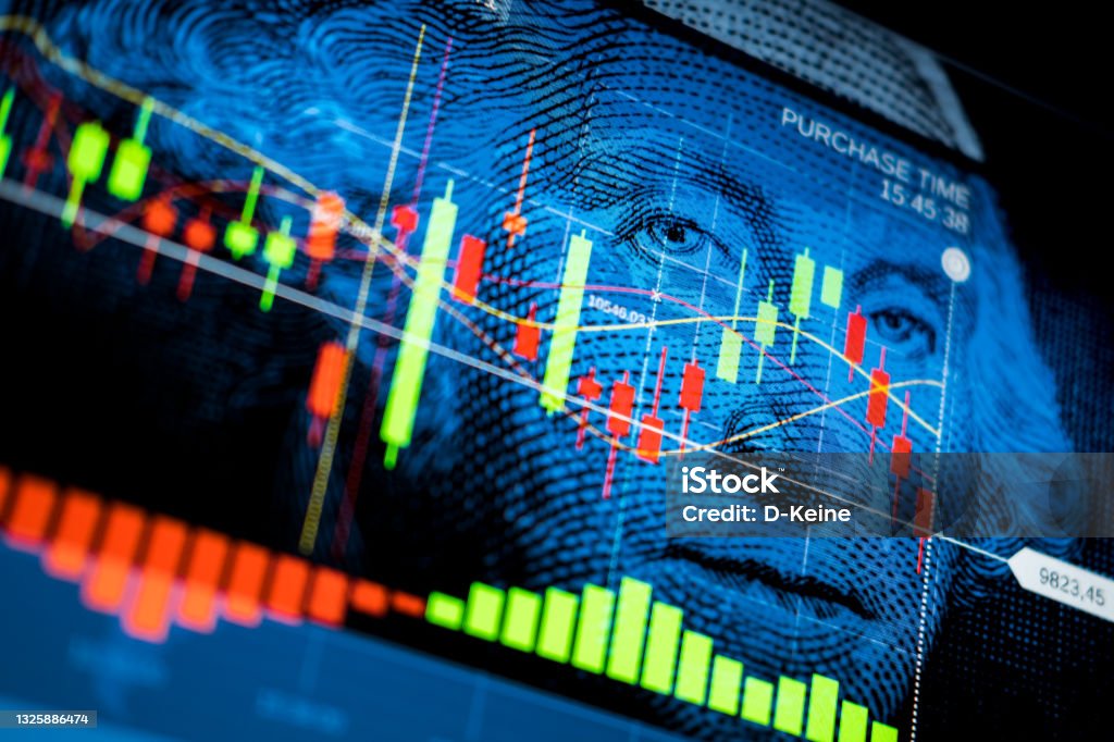 Stock market Stock market chart. Photography of monitor screen. Stock Market and Exchange Stock Photo