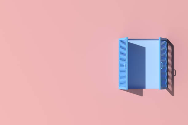 istock Minimal scene of blue window on pink wall background. 3d rendering. 1325886573
