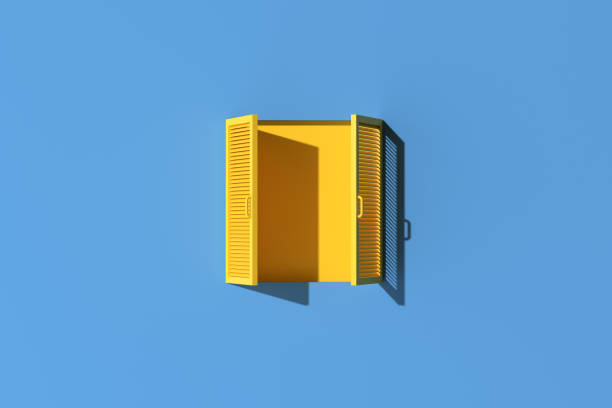 istock Minimal scene of yellow window on blue wall background. 3d rendering. 1325886595