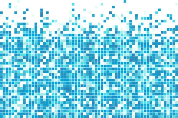 Vector illustration of Abstract blue cyan winter mosaic background. Aqua blue colored square tiles. Pixel clean backdrop with copy space. Vector