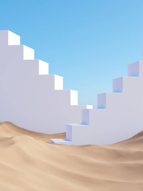 istock Surreal desert landscape with white staircases on sand 1325887912