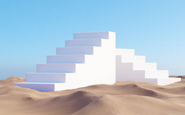 istock Surreal desert landscape with white staircases on sand 1325887982
