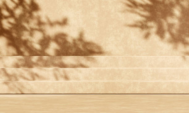 istock 3D beige concrete podium display with lights and plants shadows 1325888101