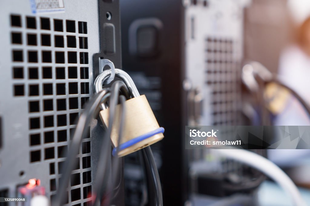 Computer Lock Workstation Behind Computer Lock Master Key On Desktop Computer Inside Case For Protection Security ...