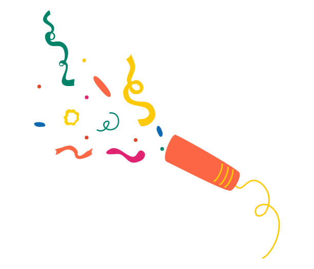 Exploding party popper. Multi-colored confetti are flying out of a firecracker. Holiday, birthday. Confetti, serpentine, tinsel. Vector illustration isolated on a white background Exploding party popper. Multi-colored confetti are flying out of a firecracker. Holiday, birthday. Confetti, serpentine, tinsel. Vector illustration isolated on a white background confetti clipart stock illustrations