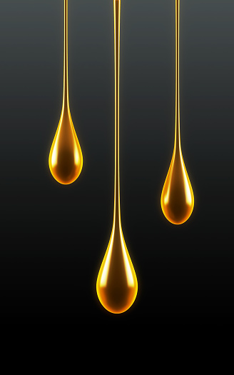 Close up of oil drops on black background. 3d rendering