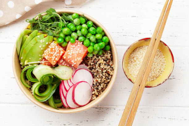 istock Poke bowl with salmon, cucumber and avocado 1325896766