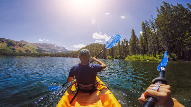 istock Summer travel in USA: POV kayaking in lake recreational area 1325896772