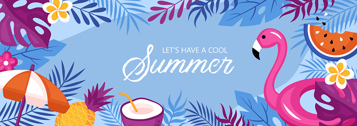 Summer holidays background. Template for social media banner, poster, greeting card or website design