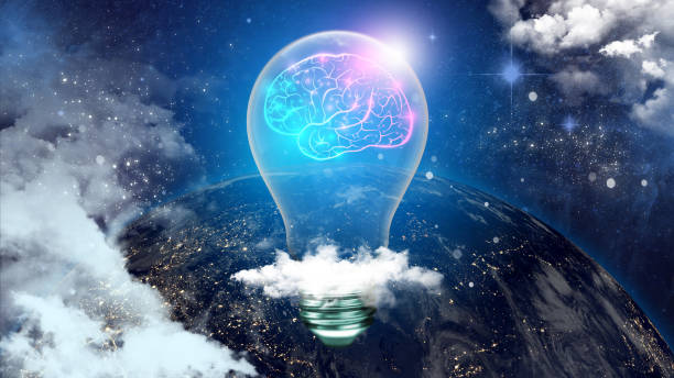 istock Light bulb with a brain against the background of the Earth. Innovation future and technology. 1325899096