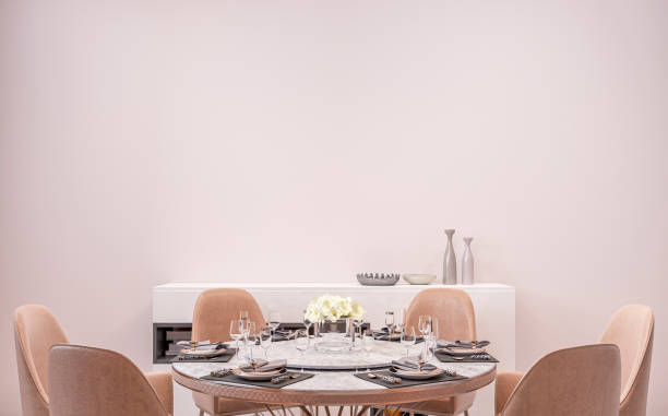 Modern luxury dining room with round table and decoration