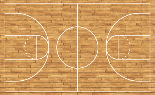 Basketball court wooden flooring with white lines
