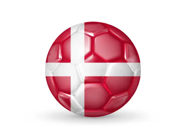 Vector illustration of 3D soccer ball with the Denmark national flag. Danish national football team concept