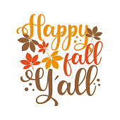 istock Happy fall y'all - Autumnal greeting calligraphy with leaves. 1325901152