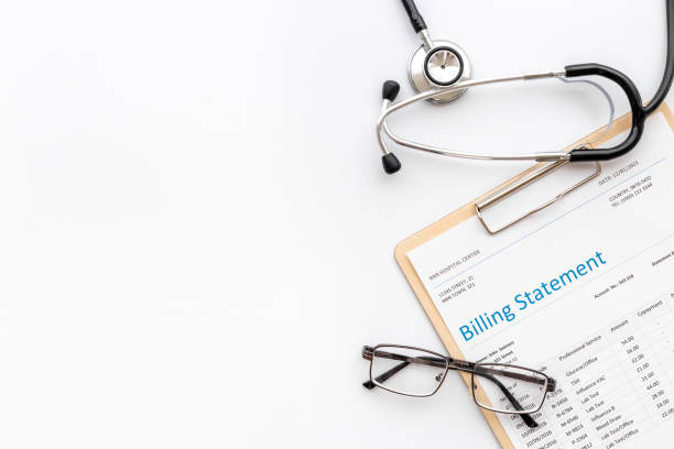 istock Medical billing statement with stethoscope. Top view 1325903259