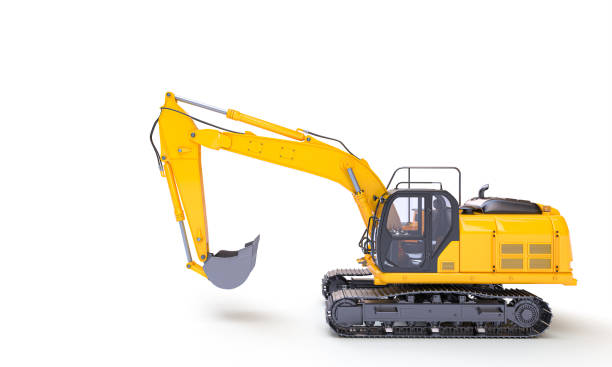 istock big yellow excavator on the white background. 1325905158