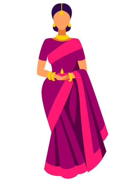 illustrazioni stock, clip art, cartoni animati e icone di tendenza di illustrazione della donna diwali con lampada ad olio. deepavali o festa dipavali di luci. - saree