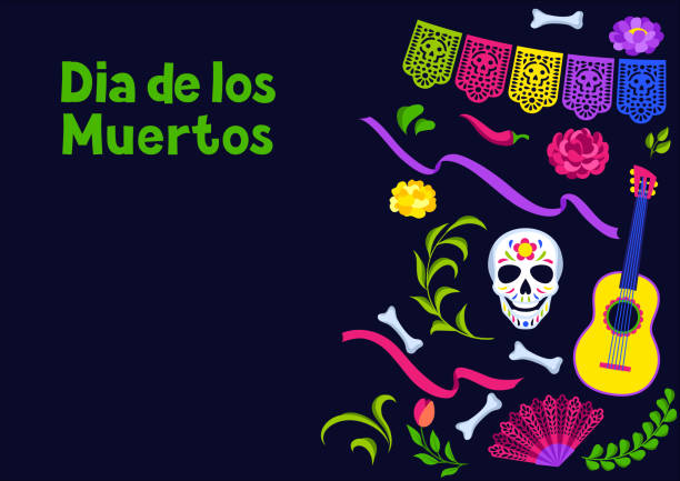 죽은 인사말 카드의 날. 디아 드 로스 무에르토스. 멕시코 축하. - mexico mexican culture carnival paper stock illustrations