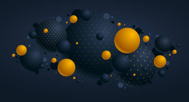 illustrations, cliparts, dessins animés et icônes de illustration vectorielle de sphères pointillées noires et jaunes, fond abstrait avec de belles boules avec des points, globes 3d design concept art. - multi colored background