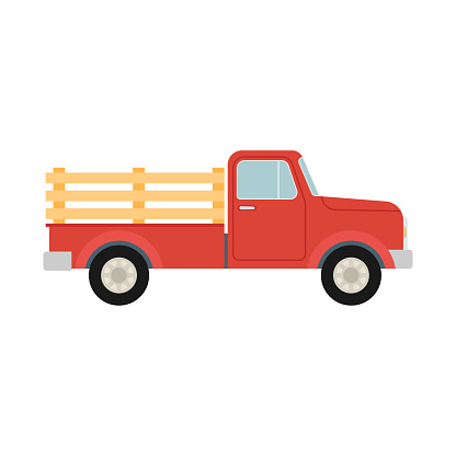 Red pickup truck. Retro farm truck isolated on white background. Vector illustration.