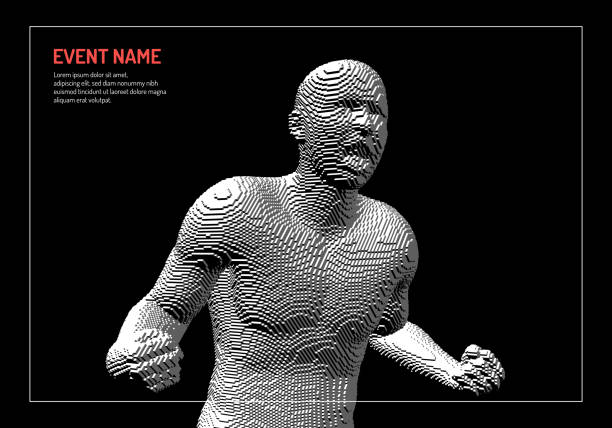 istock Angry man shouting. A sporty guy screams in rage against. Voxel art. 3d vector illustration. 1325915979