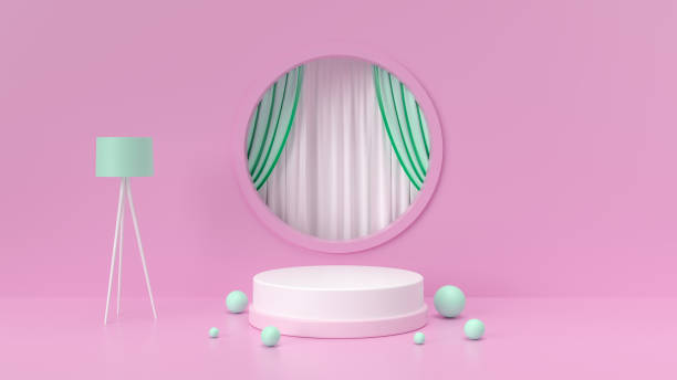 istock geometric background image For product placement, pastel pink and white decorated in minimal style. 3D Scene. 1325916145