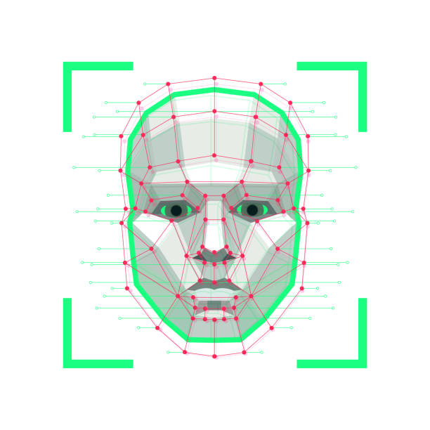顔認識システムの概念。顔 id 検証サービスまたは生体認証スキャン。個人識別のための顔認識システム。ベクトルの図 - 顔認証点のイラスト素材／クリップアート素材／マンガ素材／アイコン素材