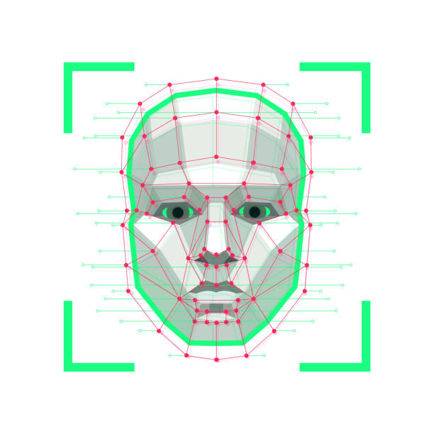 stockillustraties, clipart, cartoons en iconen met facial recognition system concept. face id verification services or biometric scanning. system of face recognition for person identification. vector illustration - gezichtsmasker