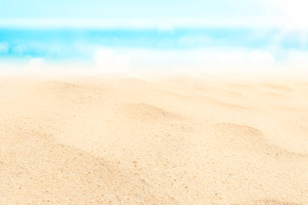 istock Copy space blur tropical beach with bokeh sun light wave on blue sky and white cloud abstract background. 1325918570