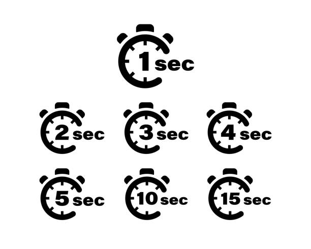 timer-vektor-symbole. 1, 2, 3, 4, 5, 10 und 15 sekunden stoppuhr-symbole. vektorabbildung eps 10 - 10 seconds or greater stock-grafiken, -clipart, -cartoons und -symbole