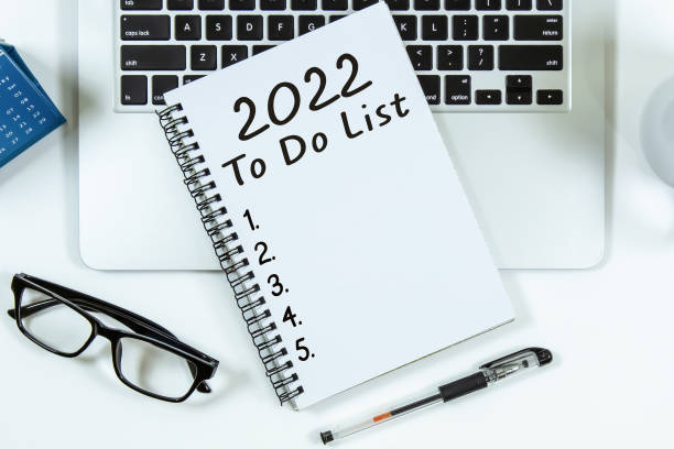 istock 2022 To do list text on note pad with laptop, glasses and pen. 1325920256