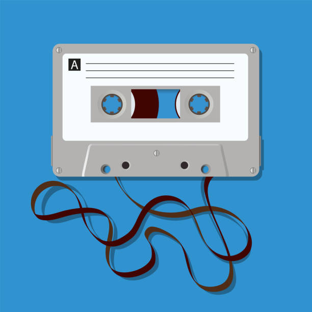 ilustrações, clipart, desenhos animados e ícones de o símbolo vintage de uma fita de áudio está associado a um lápis. - personal cassette player