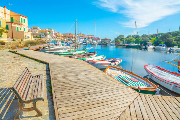 Small harbor in Stintino on a sunny day. stock photo