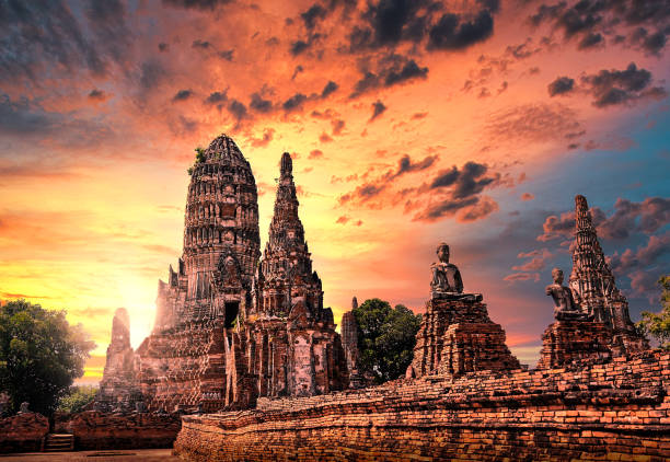 Buddhism Stupa in the Ancient Ruin Temple of Ayutthaya Thailand with sun set sky. Buddhism Stupa in the Ancient Ruin Temple of Ayutthaya Thailand with sun set sky. ayuthaya photos stock pictures, royalty-free photos & images