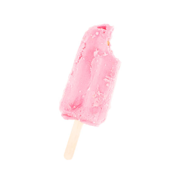 istock strawberry pink ice cream a bite isolated white background. 1325926621