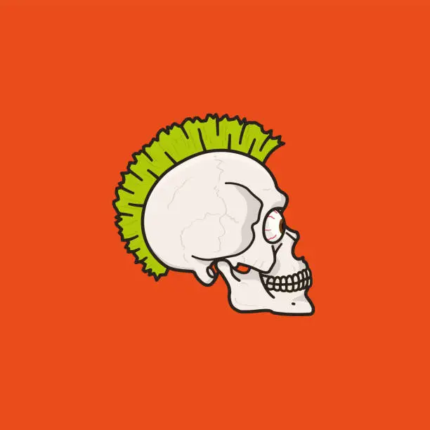 Vector illustration of Skull with mohawk hairstyle cartoon vector illustration
