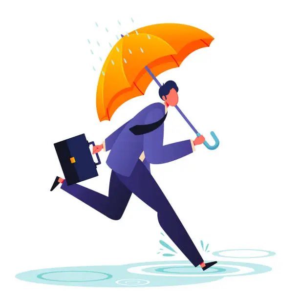 Vector illustration of Flat businessman in a hurry to the office