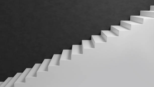 istock Ascending white stairs on black wall background. 3D rendered image. 1325930459