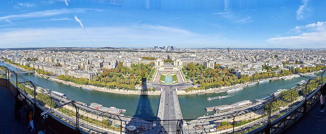 Paris, France, September 10, 2019, Views of Paris from the Eiffel Tower in France - Beautiful view of the famous Eiffel Tower in Paris, France. The best Paris destinations in Europe.