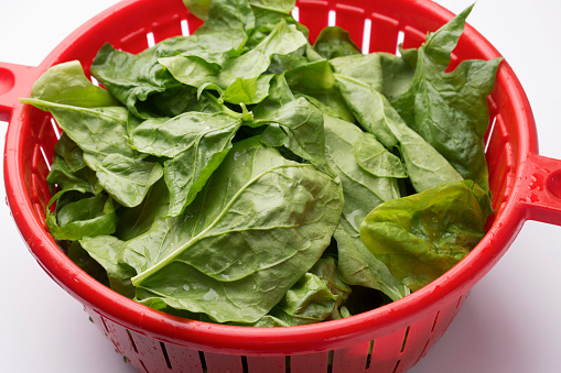 Spinach is in the colander