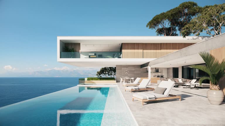 Exterior of a luxury contemporary home. luxury villa with infinity pool