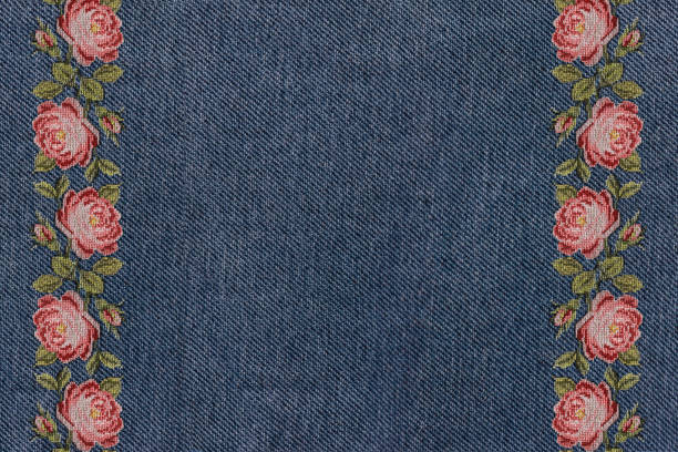 Denim frames background textured isolated on black.