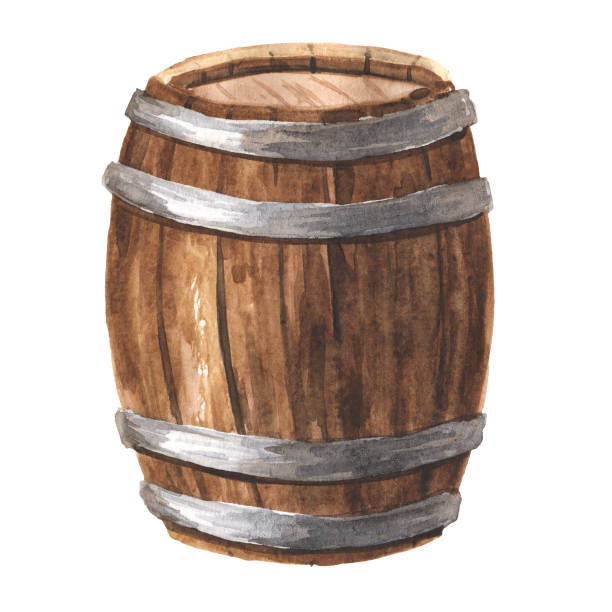 Wooden barrel for wine and cognac, brandy and other alcohol beverages. Hand drawn watercolor illustration isolated on white background Wooden barrel for wine and cognac, brandy and other alcohol beverages. Hand drawn watercolor illustration isolated on white background warehouse clipart stock illustrations