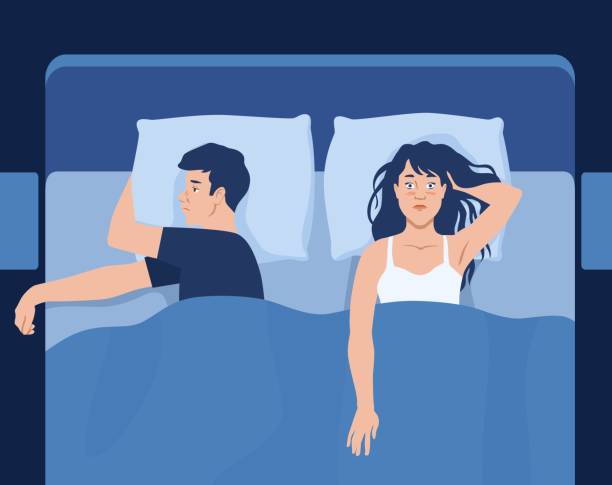 Insomnia Abstract Concept With A Couple In Bed Stock Illustration -  Download Image Now - Couple - Relationship, Bed - Furniture, Divorce -  iStock
